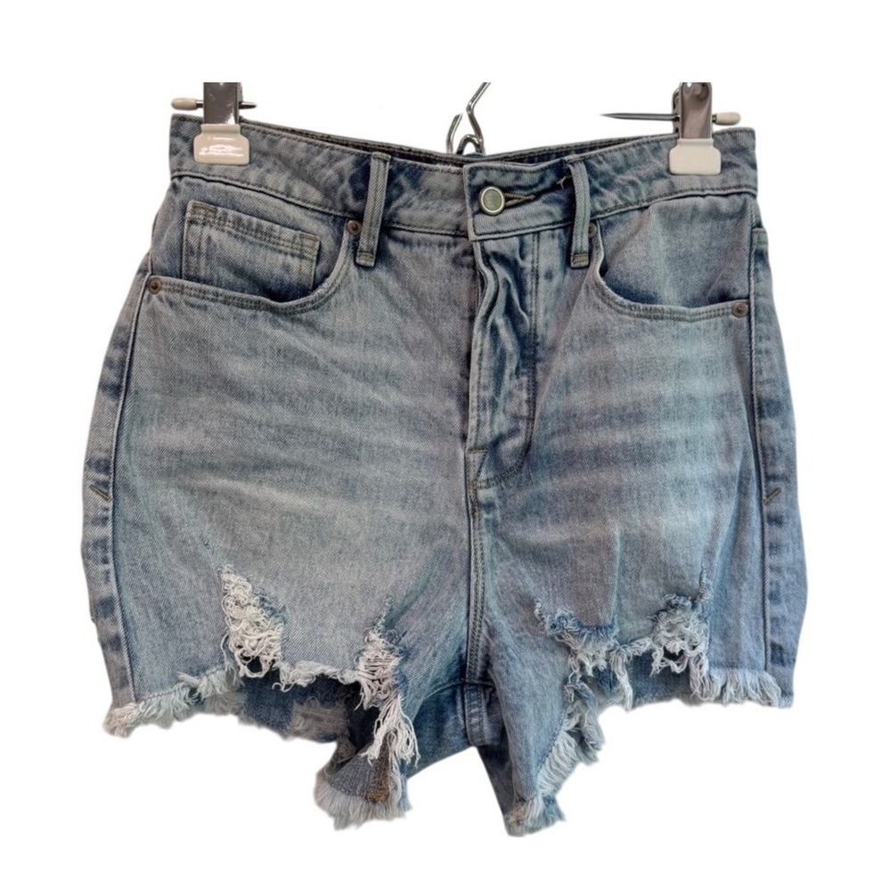 Good American Bombshell Denim Shorts High Rise Distressed Frayed Size 2/26